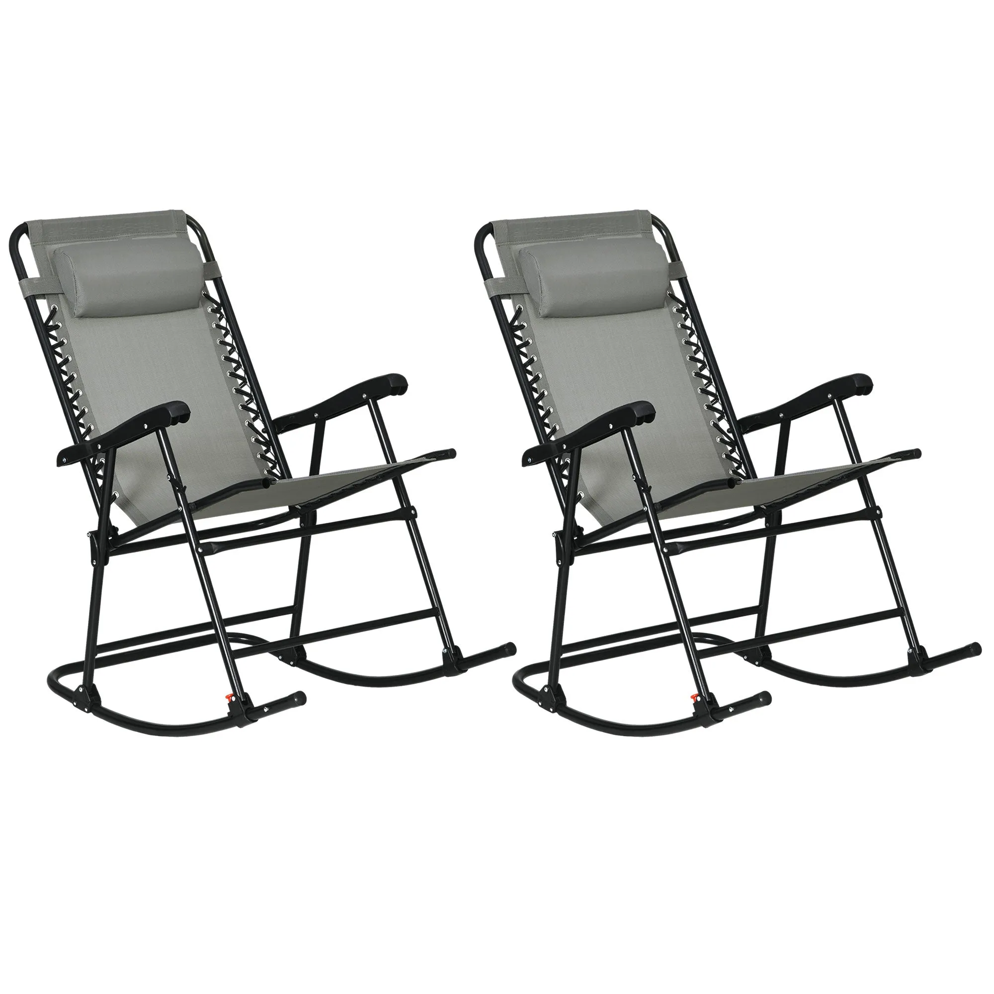 2pc Patio Foldable Rocking Chair Set w/ Breathable Mesh Seat & Backrest, Padded Headrest for Park, Backyard, Garden, Grey