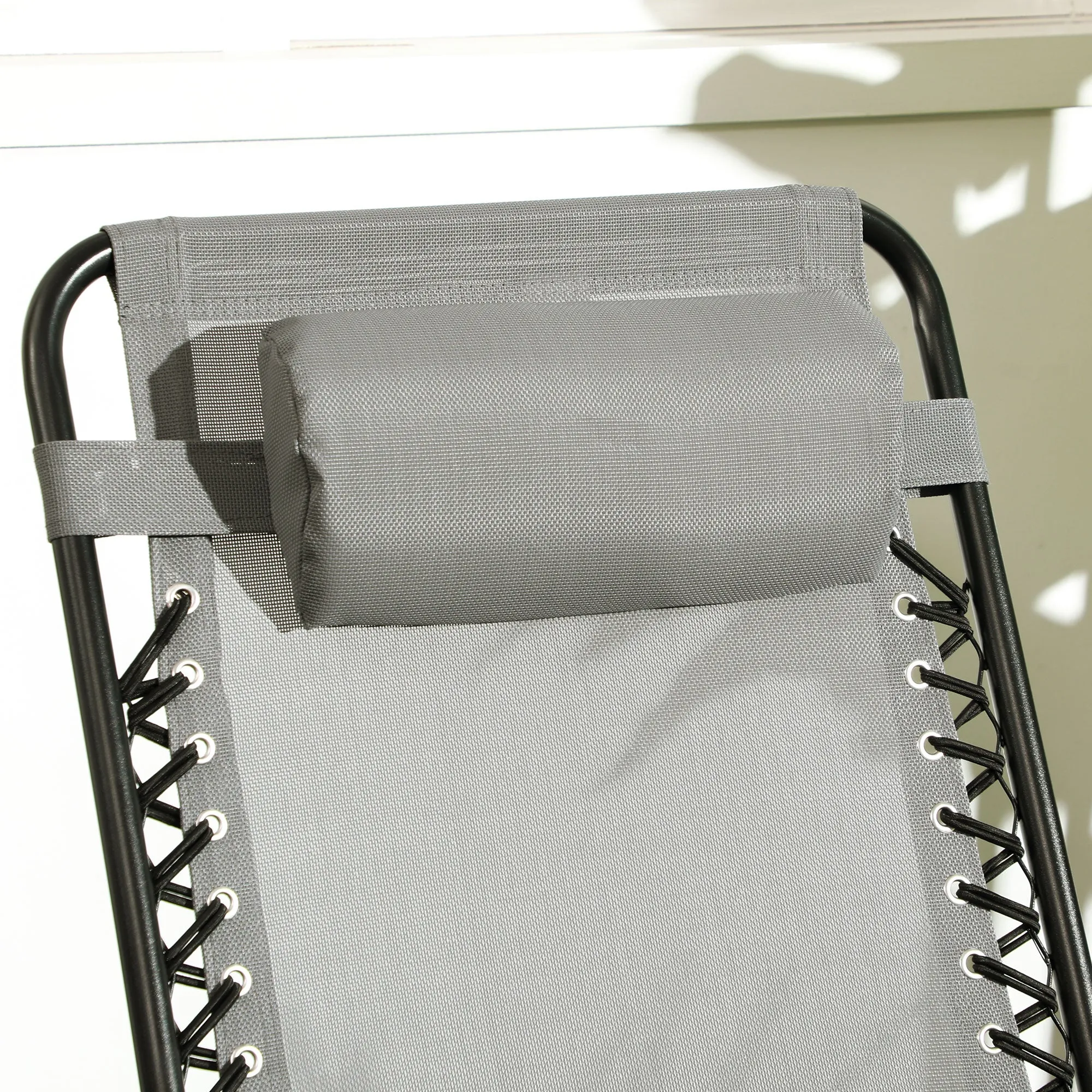 2pc Patio Foldable Rocking Chair Set w/ Breathable Mesh Seat & Backrest, Padded Headrest for Park, Backyard, Garden, Grey
