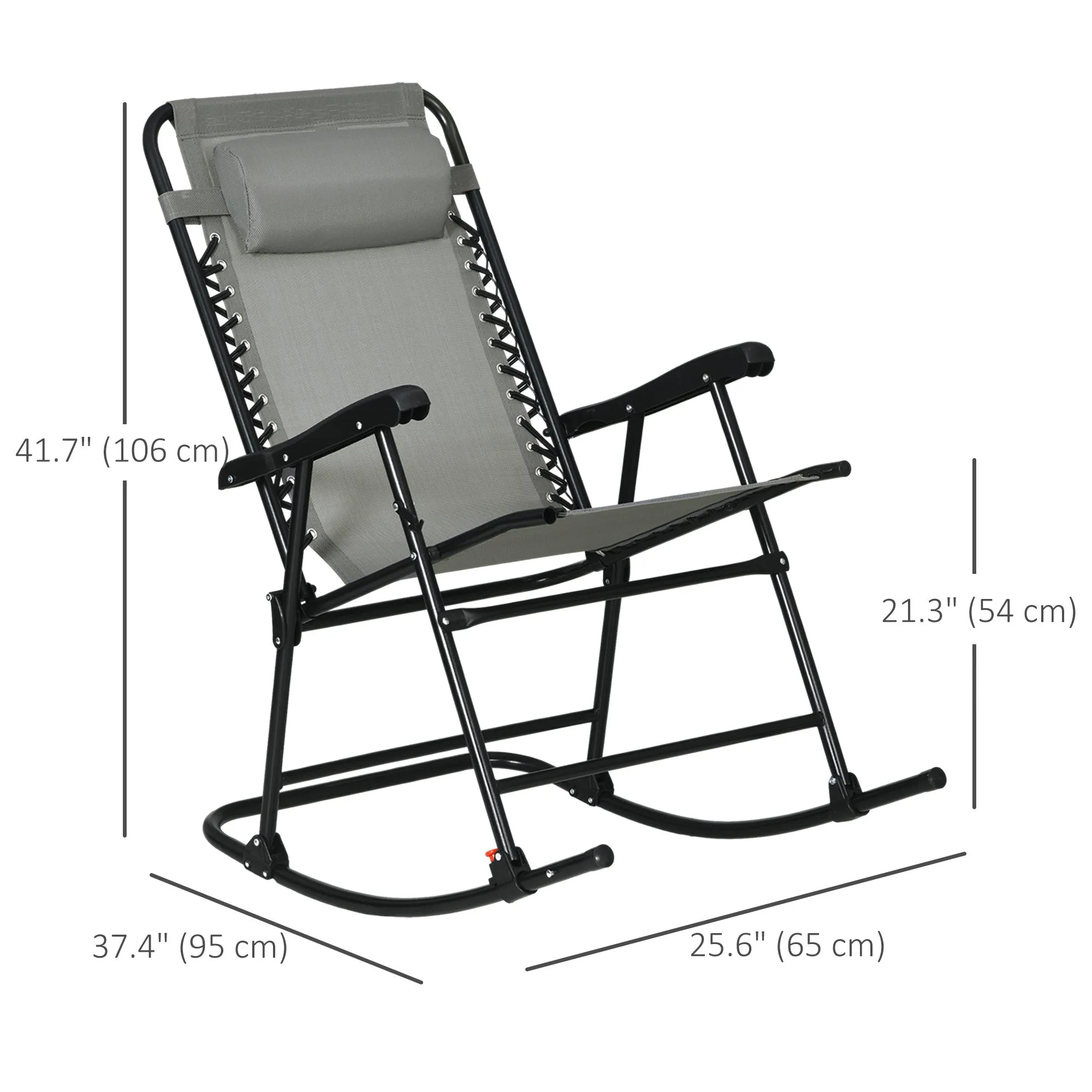 2pc Patio Foldable Rocking Chair Set w/ Breathable Mesh Seat & Backrest, Padded Headrest for Park, Backyard, Garden, Grey
