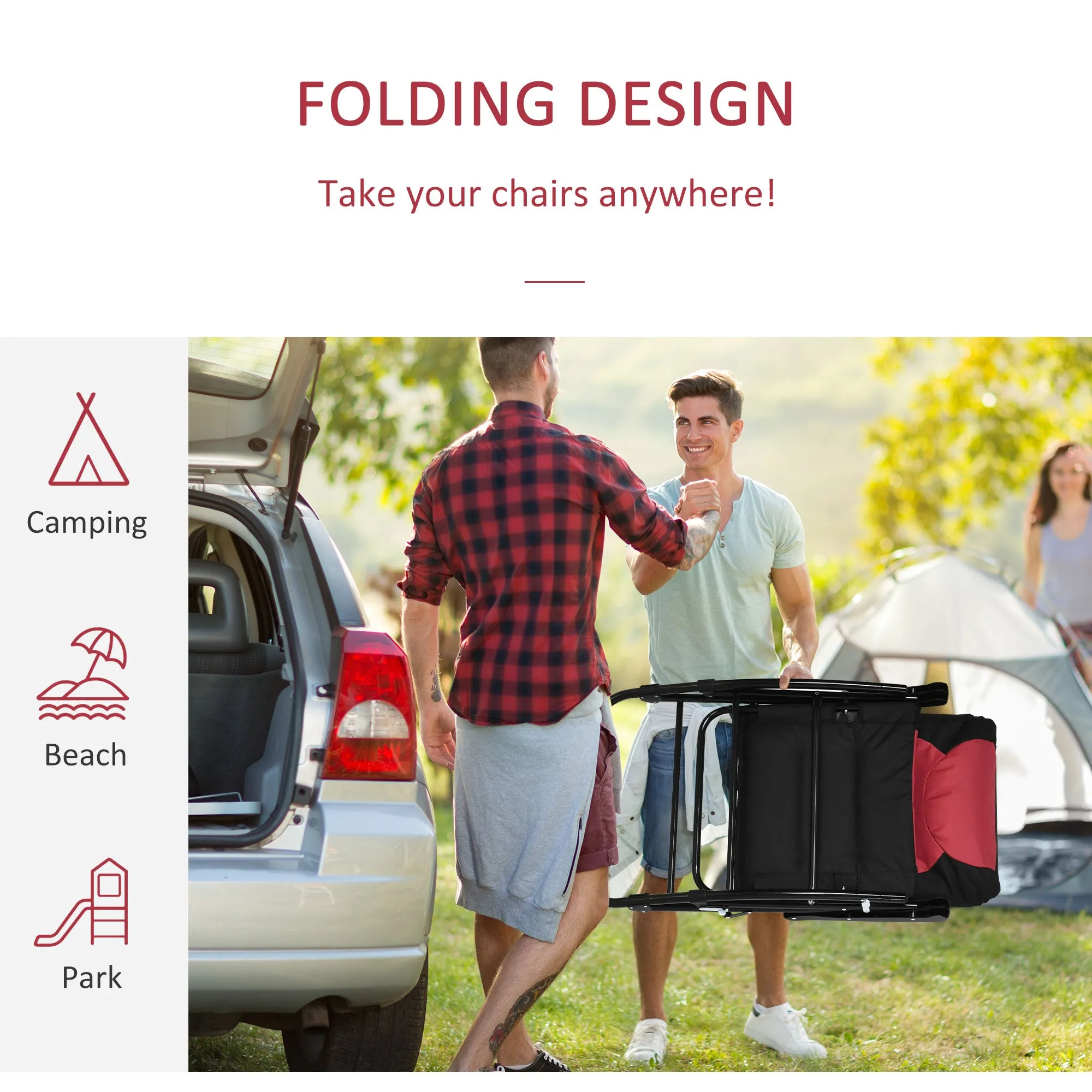 2pc Patio Foldable Rocking Chair Set w/ Soft Padded Seat, Backrest, and Headrest for park, backyard, garden, Red