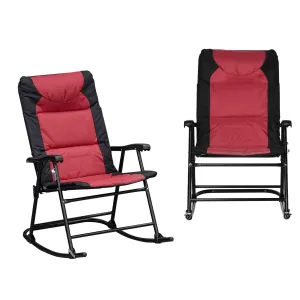 2pc Patio Foldable Rocking Chair Set w/ Soft Padded Seat, Backrest, and Headrest for park, backyard, garden, Red
