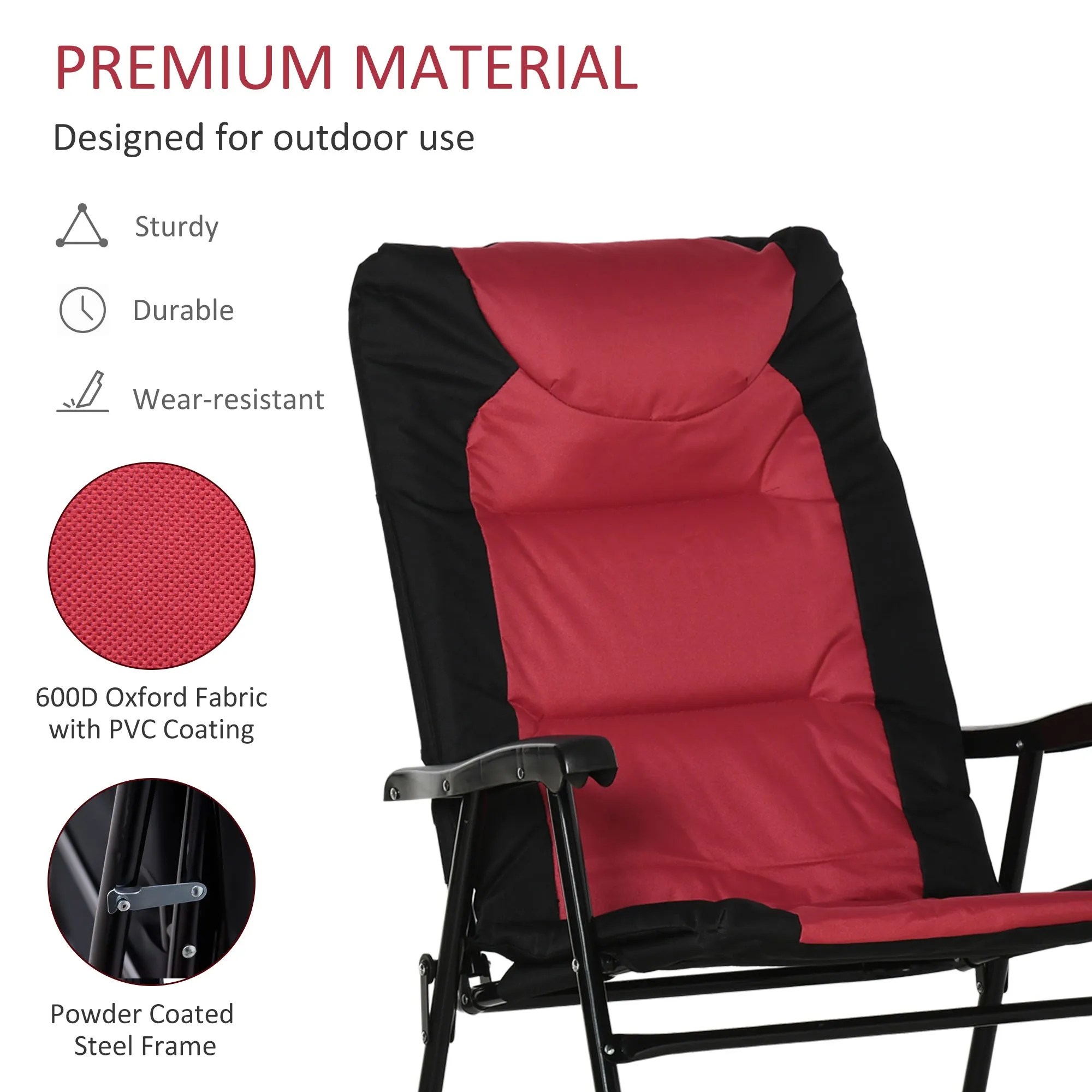 2pc Patio Foldable Rocking Chair Set w/ Soft Padded Seat, Backrest, and Headrest for park, backyard, garden, Red
