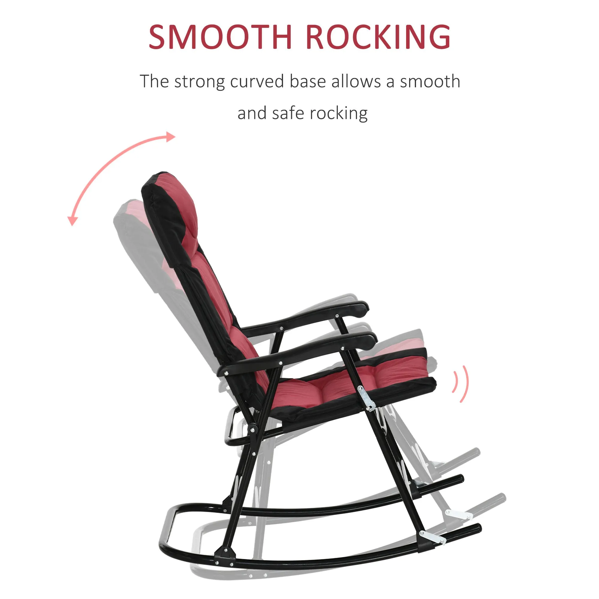 2pc Patio Foldable Rocking Chair Set w/ Soft Padded Seat, Backrest, and Headrest for park, backyard, garden, Red