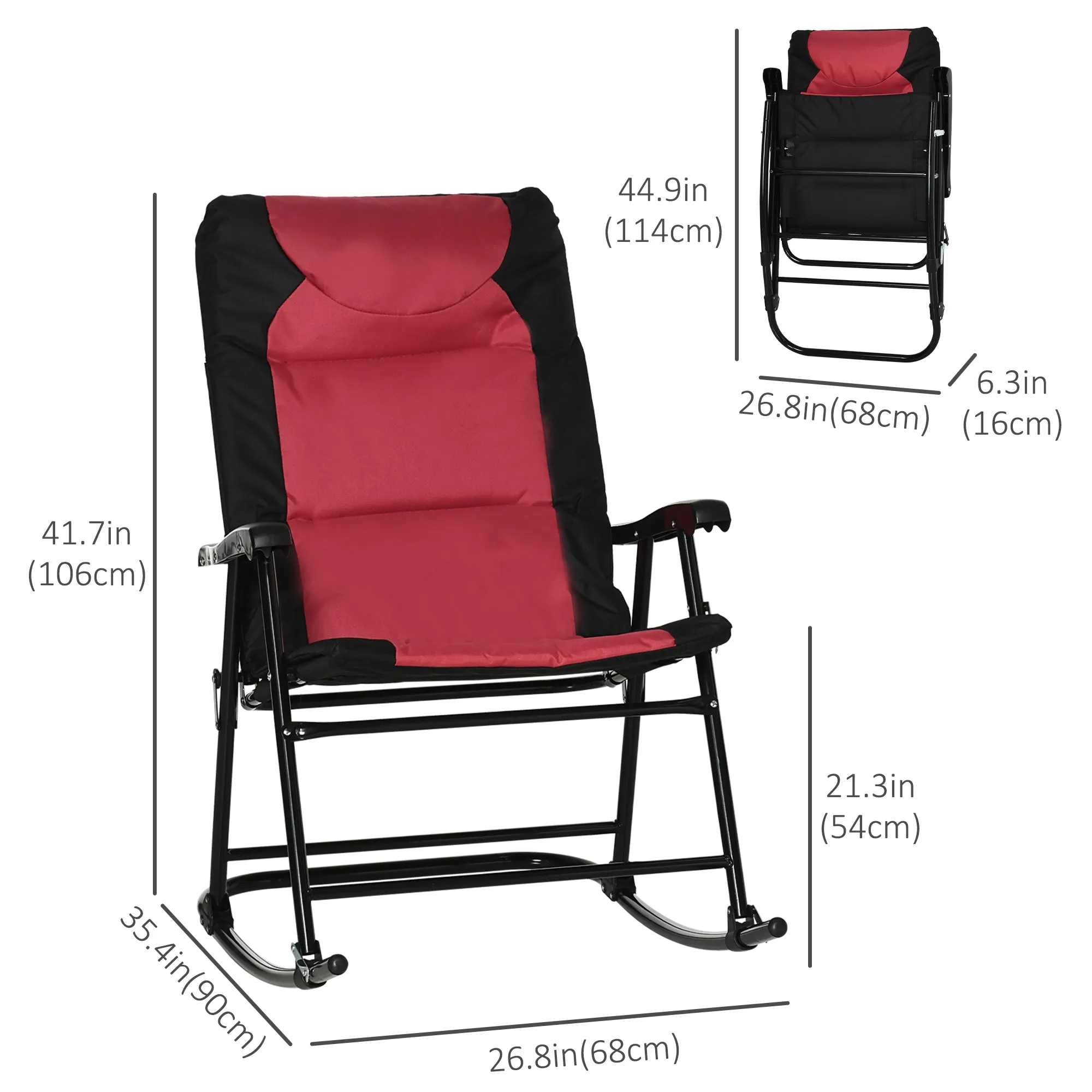 2pc Patio Foldable Rocking Chair Set w/ Soft Padded Seat, Backrest, and Headrest for park, backyard, garden, Red