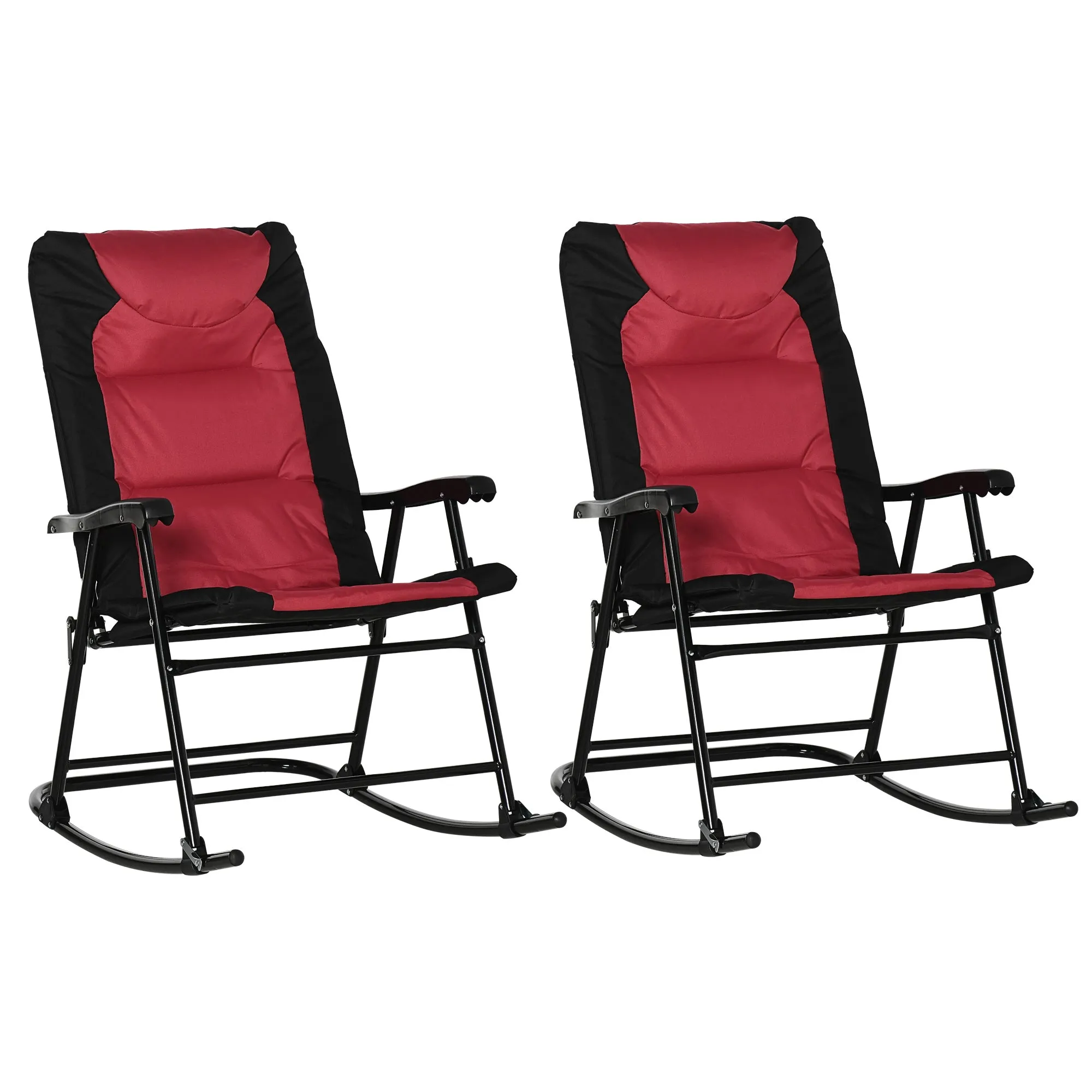 2pc Patio Foldable Rocking Chair Set w/ Soft Padded Seat, Backrest, and Headrest for park, backyard, garden, Red