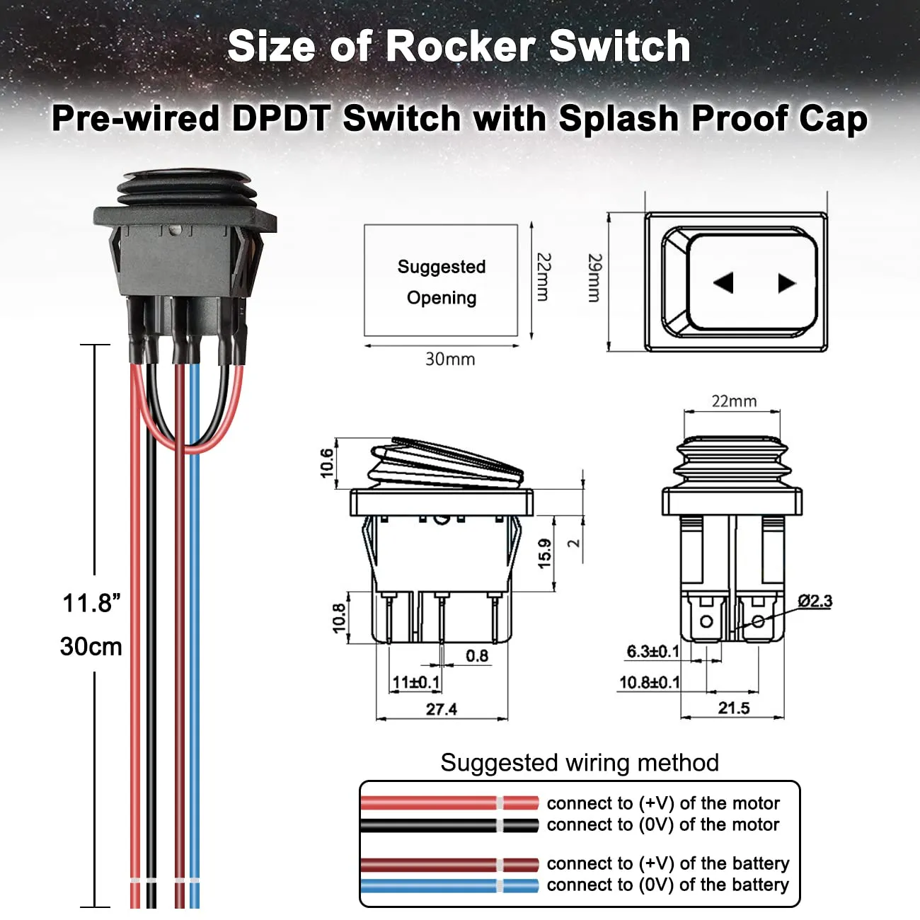 2" Stroke 12V Micro Linear Actuator with Momentary Switch, 188N/42lb Mini Small Electric Motion Actuators Waterproof Speed 5mm/s w/Mounting Brackets, Polarity Reverse Switch for Robot Window Opener