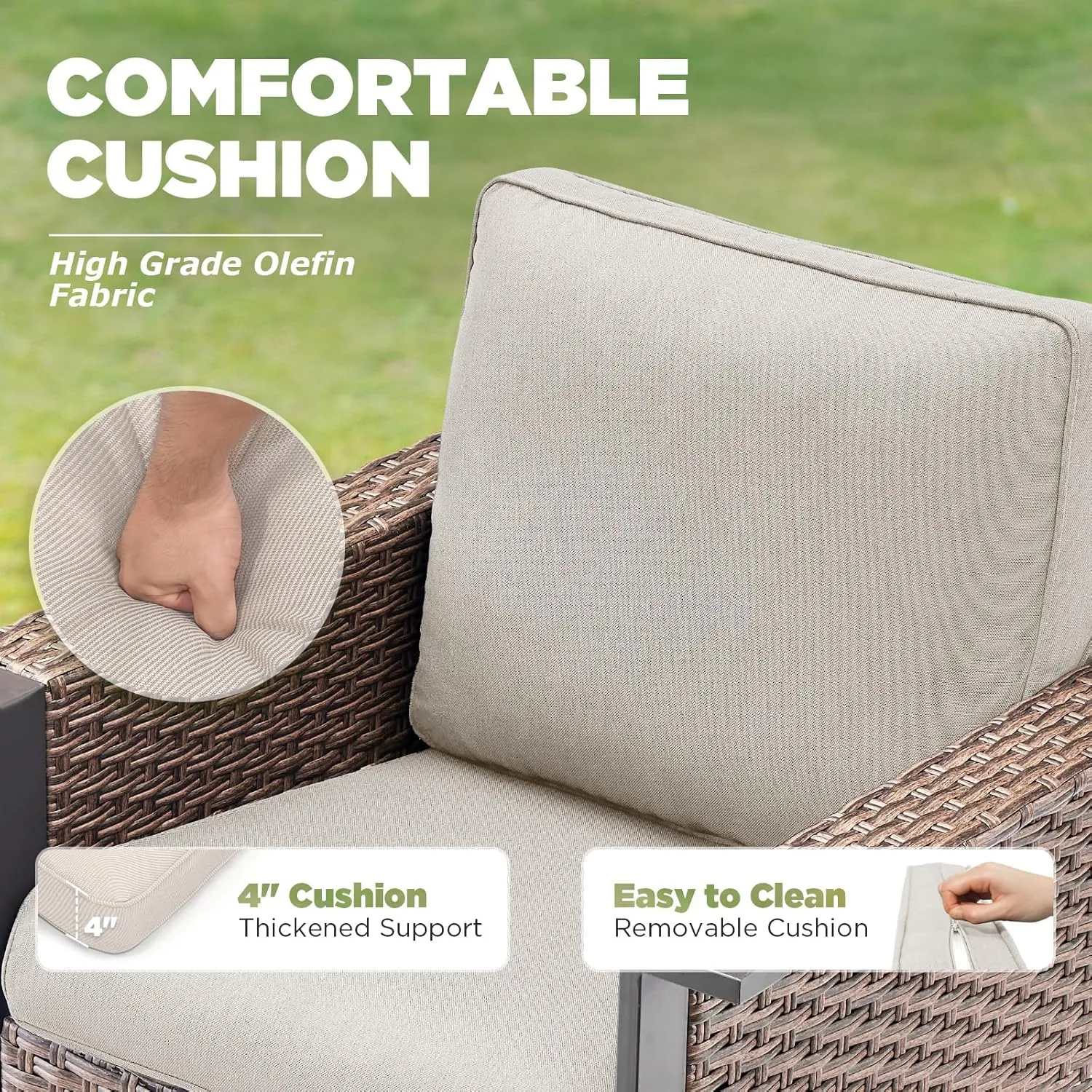 3 Pieces Outdoor Patio Furniture Set-Wicker Patio Swivel Rocker Chairs Set of 2 with Outdoor Side Table, Comfy Rattan Glider Chairs Outdoor Seating Furniture for Porch Deck Balcony Garden Brown/Beige