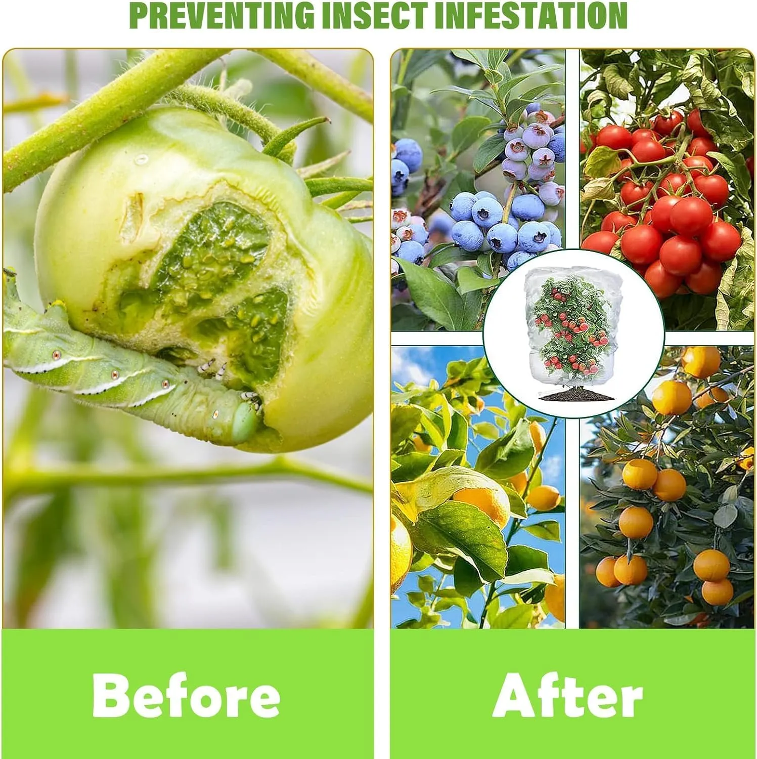 3.28×2.62FT Birds Garden Mesh Netting, 4 Pack Plant Insect Netting with Drawstring - Fruit Tree Cover Pest Barrier Bag Protect Blueberry Bush/Tomato/Cherry/Strawberry from Bugs,Cicadas,Squirrel