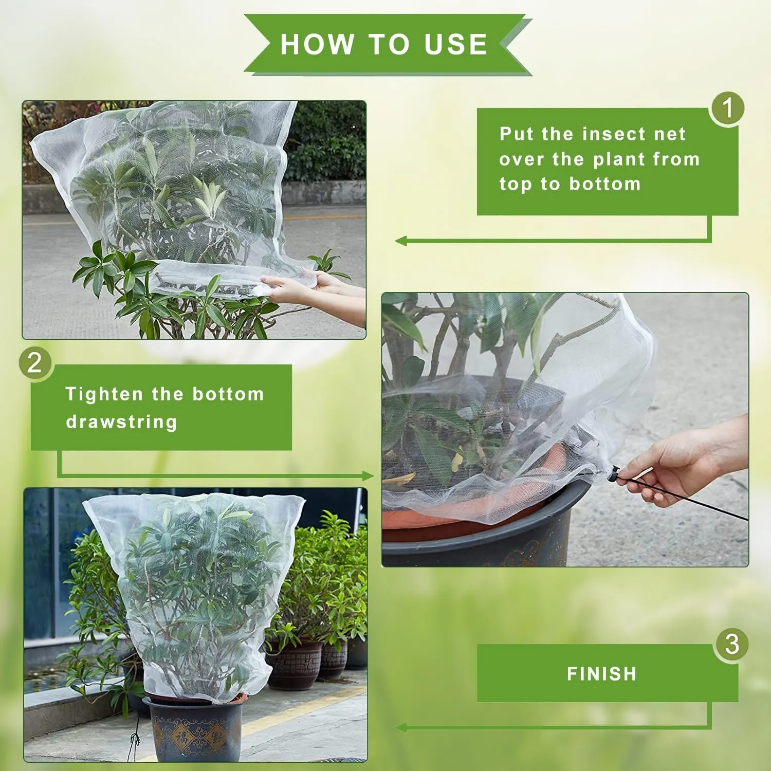 3.28×2.62FT Birds Garden Mesh Netting, 4 Pack Plant Insect Netting with Drawstring - Fruit Tree Cover Pest Barrier Bag Protect Blueberry Bush/Tomato/Cherry/Strawberry from Bugs,Cicadas,Squirrel