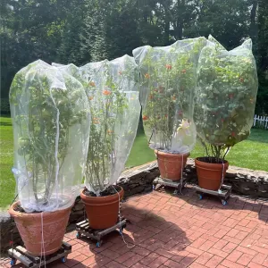 3.28×2.62FT Birds Garden Mesh Netting, 4 Pack Plant Insect Netting with Drawstring - Fruit Tree Cover Pest Barrier Bag Protect Blueberry Bush/Tomato/Cherry/Strawberry from Bugs,Cicadas,Squirrel