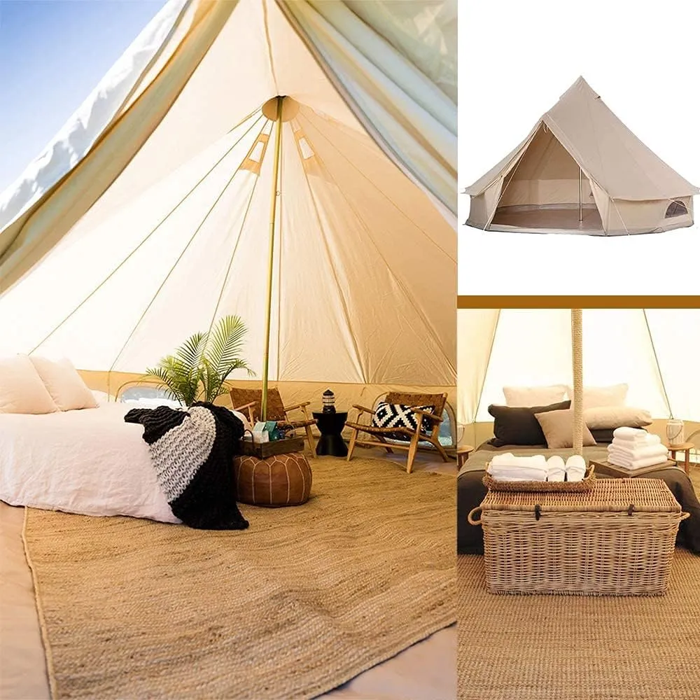 3/4/5/6m Camping Bell Tent 4-Season Heavy Duty Family Tent Outdoor Hiking Hunting Yurt Tent with Zipped Groundsheet and Chimney (Khaki 5m/16.4ft)