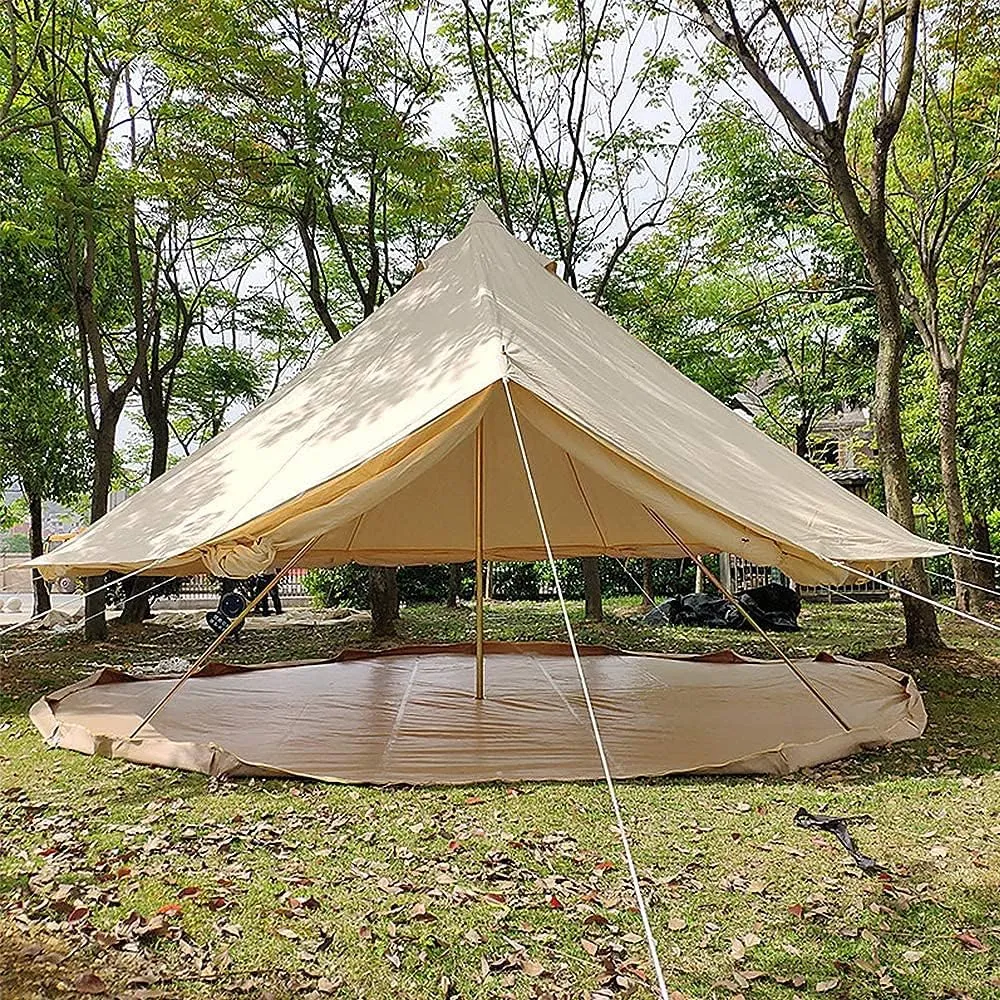 3/4/5/6m Camping Bell Tent 4-Season Heavy Duty Family Tent Outdoor Hiking Hunting Yurt Tent with Zipped Groundsheet and Chimney (Khaki 5m/16.4ft)