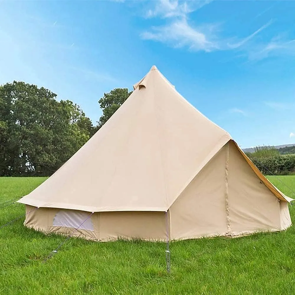 3/4/5/6m Camping Bell Tent 4-Season Heavy Duty Family Tent Outdoor Hiking Hunting Yurt Tent with Zipped Groundsheet and Chimney (Khaki 5m/16.4ft)