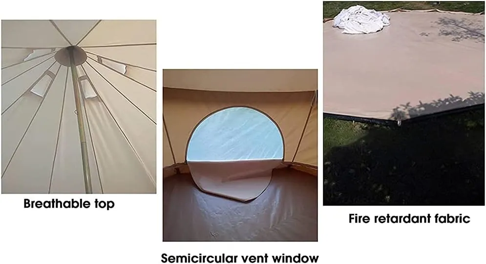 3/4/5/6m Camping Bell Tent 4-Season Heavy Duty Waterproof Family Tent Outdoor Hiking Hunting Yurt Tent with Zipped Groundsheet and Chimney, Khaki