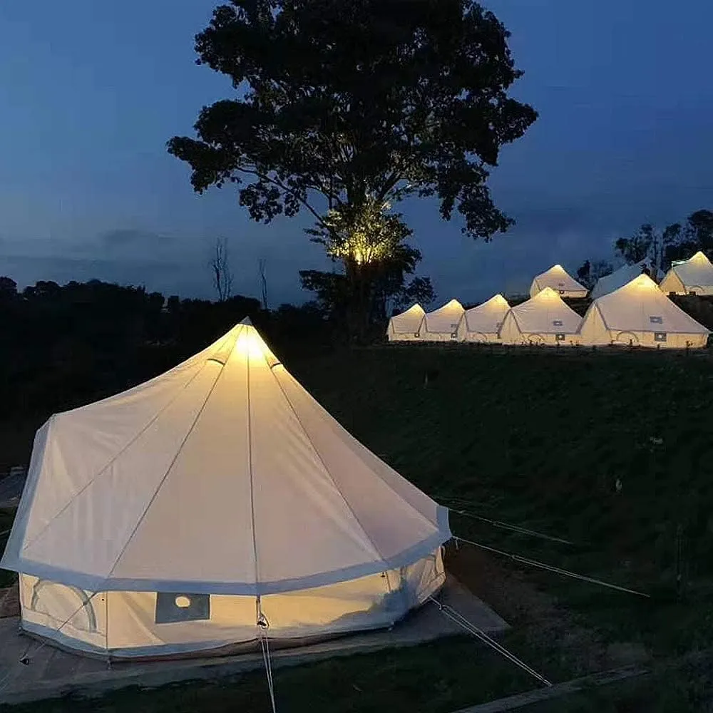 3/4/5/6m Camping Bell Tent 4-Season Heavy Duty Waterproof Family Tent Outdoor Hiking Hunting Yurt Tent with Zipped Groundsheet and Chimney, Khaki