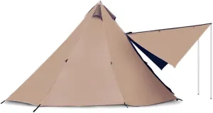 3/4/5/6m Camping Bell Tent 4-Season Heavy Duty Waterproof Family Tent Outdoor Hiking Hunting Yurt Tent with Zipped Groundsheet and Chimney