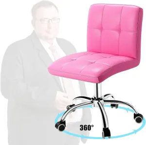 360° Office Desk Chair,PU Adjustable Rolling Task Chair with Backrest for Barber,Office,Home, Computer,360° Swivel,Armless (Pink)