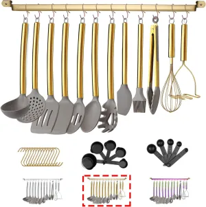 38 Piece Silicone kitchen Cooking Utensils Set with Utensil Rack, Silicone Head and Stainless Steel Handle Cookware, Kitchen Tools for Utensil Sets, Non-Stick kitchen Gadgets, Dishwasher Safe (Gold)