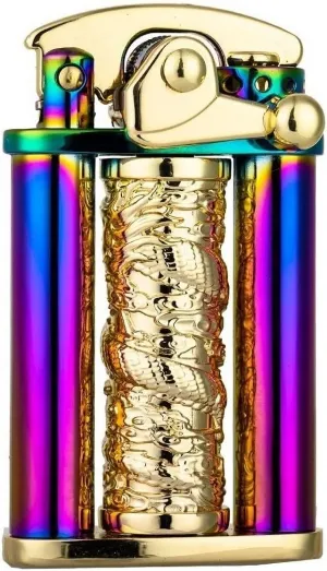 3D Carving Vintage Trench Lighter, Spinning Dragon Column Decompression Lighter, Unique Antique Kerosene Lighters for Man (Multicolor)