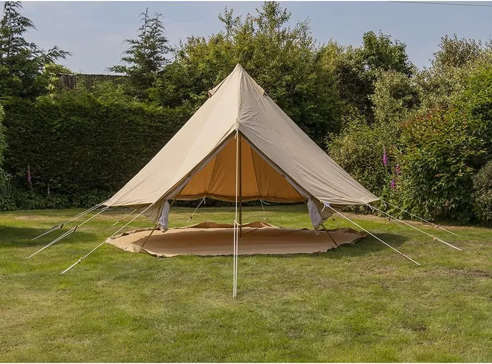 3m/4m Cotton Canvas Bell Tent with 4 Windows Heavy Duty Indian Yurt Tent Camping Family Teepee Tent for Glamping, Festival (Coffee 300X300X200CM)