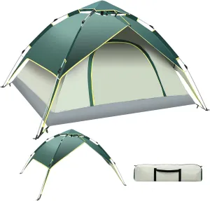 4 Person Easy Pop Up Tent, Waterproof Family Tent for Camping, Instant Easy Up Double Layer Anti-UV 2 Windows 2 Doors-Instant Family Tents for Camping Hiking & Traveling, Double Layers (Light Green)