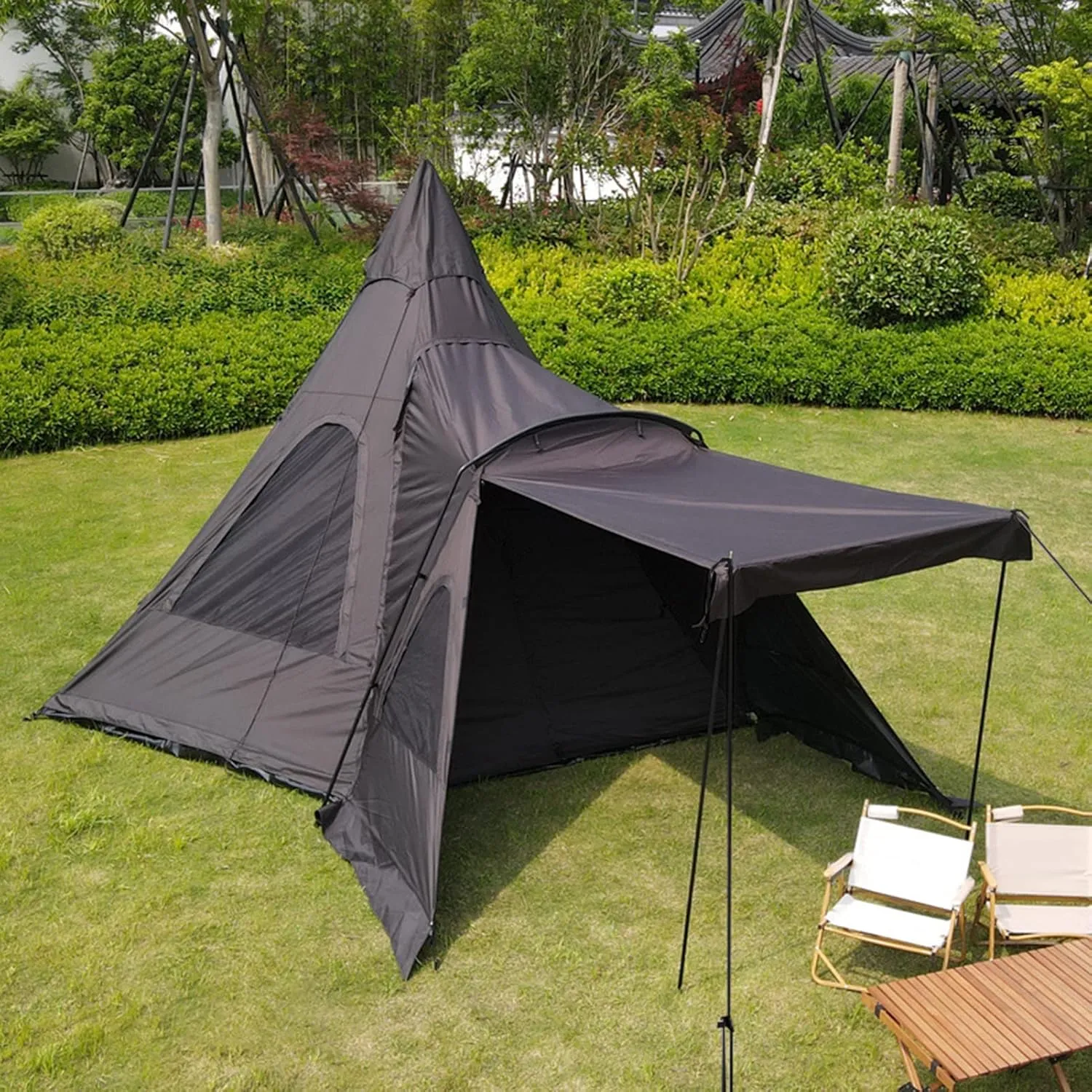 4 Person Luxury Outdoor Pyramid Tent for Family Camping Hiking Hunting Waterproof Windproof Glamping Tents