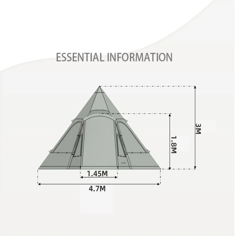 4 Person Luxury Outdoor Pyramid Tent for Family Camping Hiking Hunting Waterproof Windproof Glamping Tents