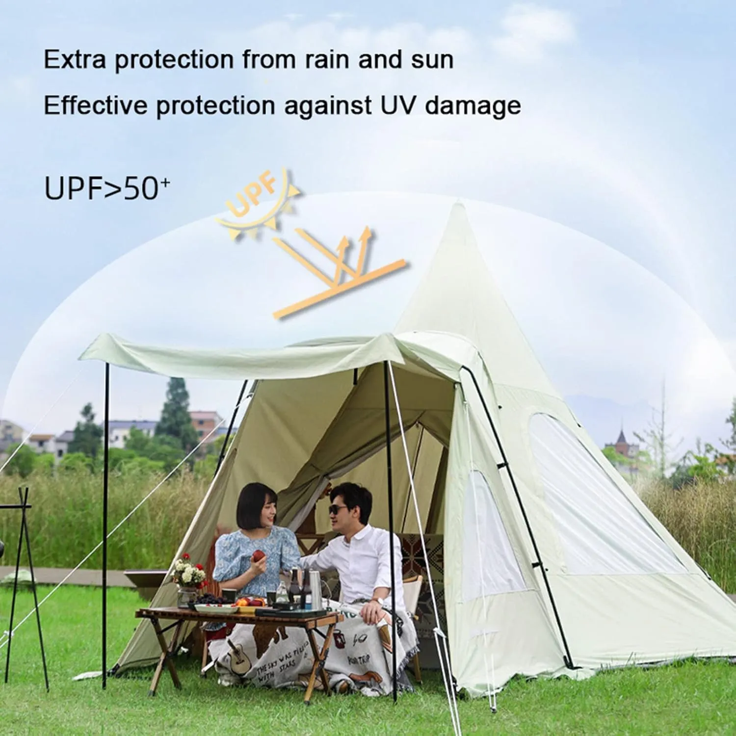 4 Person Luxury Outdoor Pyramid Tent for Family Camping Hiking Hunting Waterproof Windproof Glamping Tents