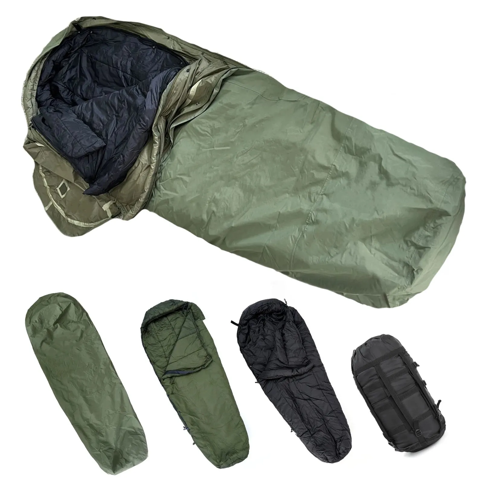 4-Piece Military Modular Sleeping Bag System -40℃ Extreme Cold, Waterproof Bivy Cover