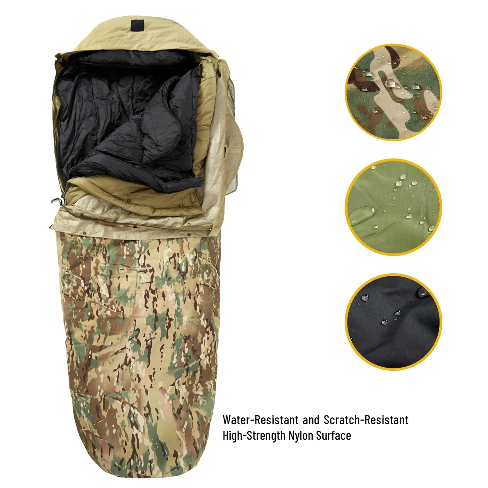 4-Piece Military Modular Sleeping Bag System -40℃ Extreme Cold, Waterproof Bivy Cover