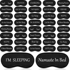 40 Pcs Funny Silk Sleep Eye Mask Soft Night Sleep Mask Bulk Eye Mask for Sleeping Blackout Blindfolds with Adjustable Strap for Women Men Kids Travel Nap Meditation Party Gifts Favors(Black)