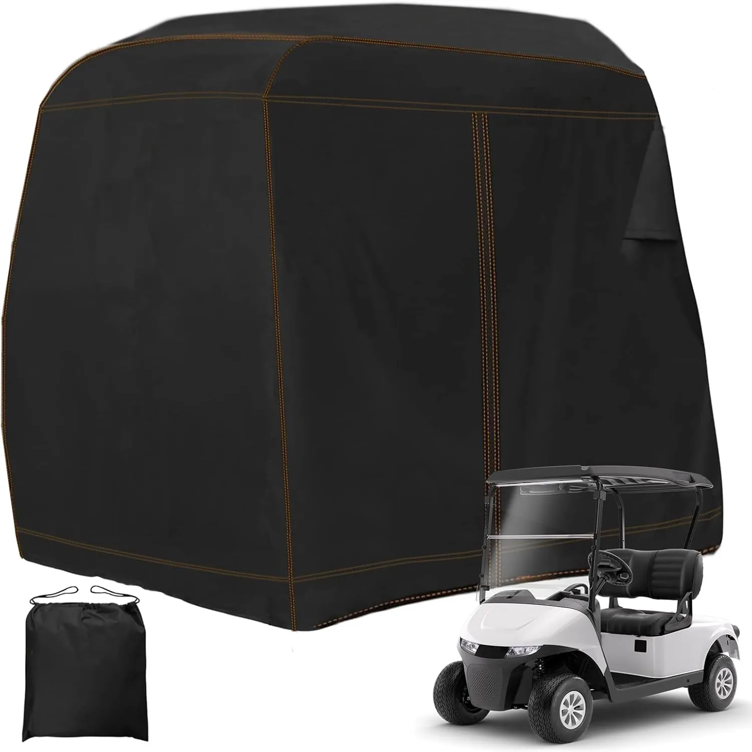 420D Golf Cart Cover 2 Passengers Heavy Duty cover Waterproof Windproof Dustproof Universal Compatible with EZGO, Club Car, Yamaha, Golf Cart Rain Cover with Storage Bag