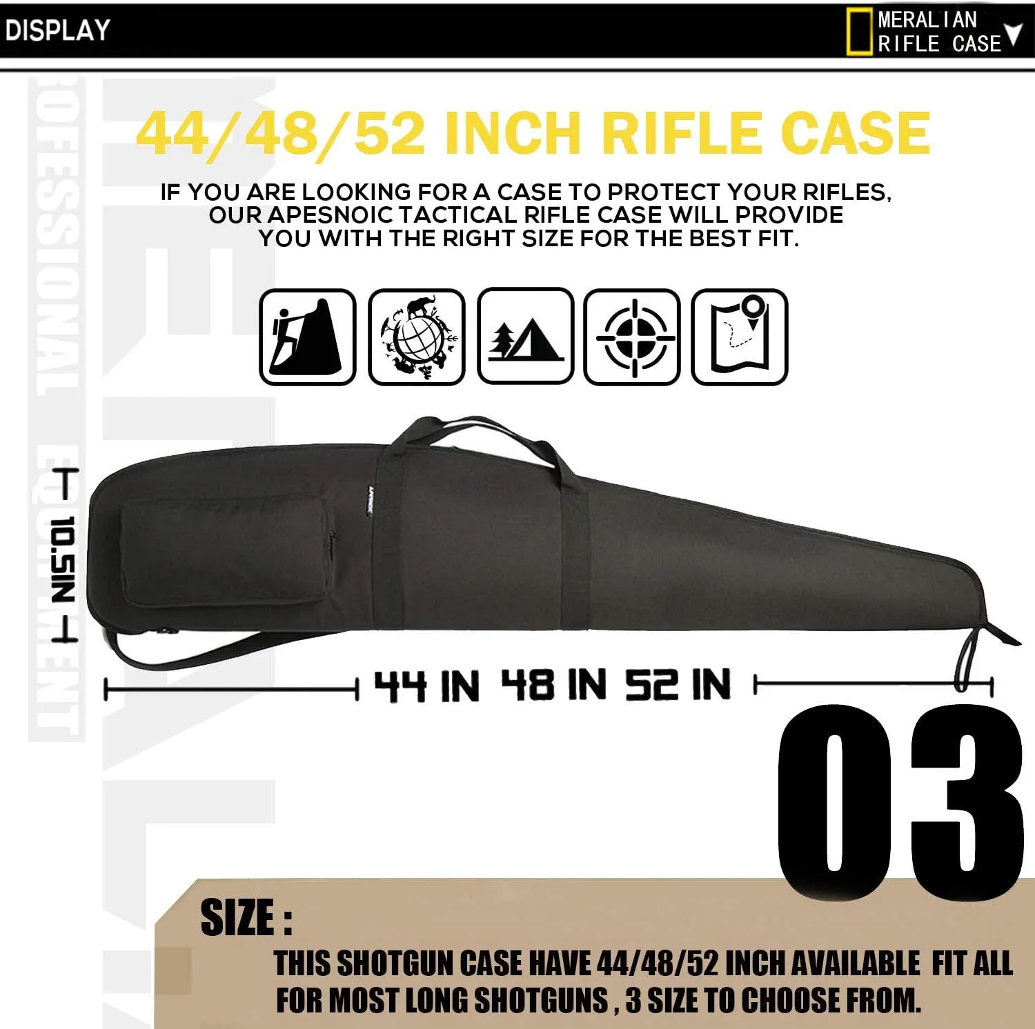 44/48/52 Inch Rifle Case,Water-Resistant Shotgun Case with Zipper Pocket for Scoped Rifles.