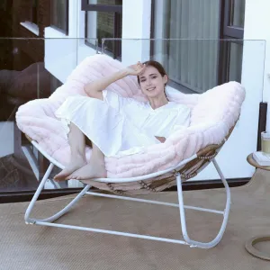 44" Oversized Rocking Chair - 30° Rocker, Patio Rocking Chair with Soft Plush Deep Seat, Modern Indoor Papasan Rocking Chair with Thick Cushion for Bedroom/Porch/Garden, Pink
