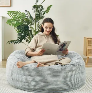 48 Inches / 4 Feet Bean Bag Chair with Memory Foam Filler for Adults and Kids, Ultra Soft Light Gray Corduroy Cover, Living Room Use, Comfortable Wrap （Corduroy 4 feet）