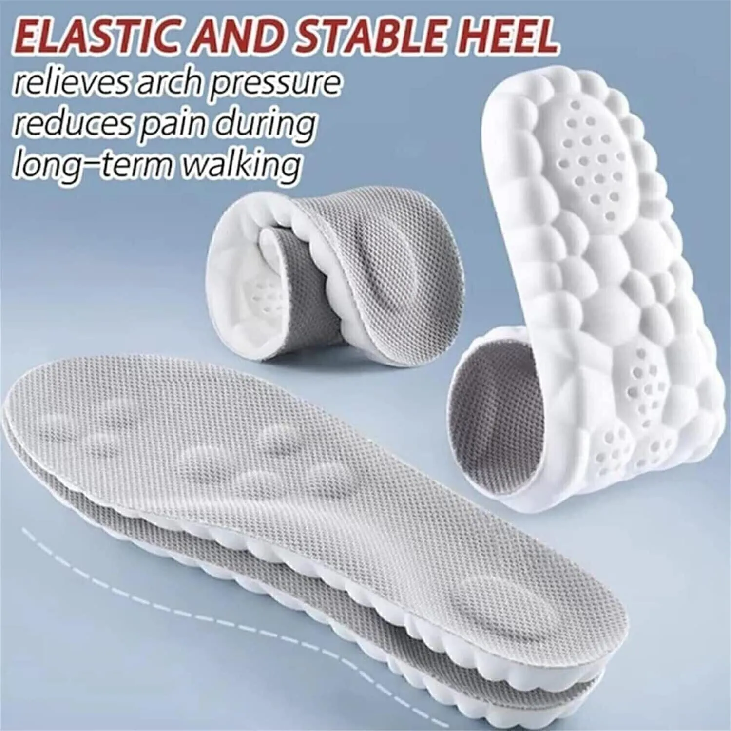 4D Cloud Technology Insole - Super Soft Comfort Insoles, Soft Foot Protection Cloud Feeling Insole, U-Shape Memory Foam Insoles, 4D Sports Memory Foam Insoles (Gray, Men 6.5-7.5/Women 8-9)