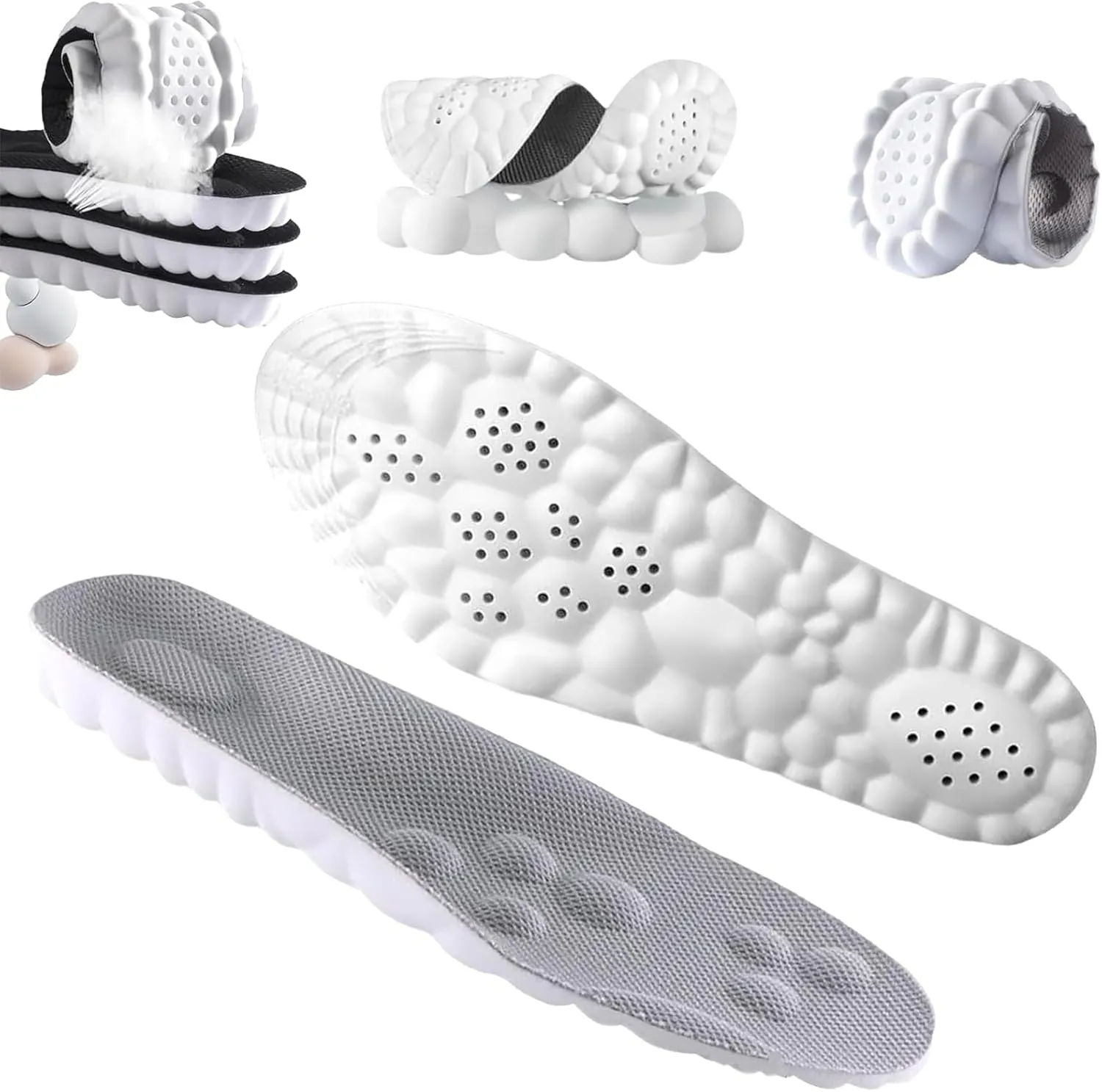 4D Insoles - 4D Cloud Technology Insole - Super Soft, Ultra Comfort Insoles, Plantar Fasciitis Insoles, 4D Sports Shoes Insoles, Acupoint Massage Insole for Foot & Joint Support (Gray, 9-10)