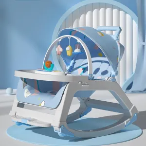 5-1 Baby Bouncer Ifant Seat，Baby Bouncer and Push Walker Cambo，Ifant to Toddler Adjustable Bouncer Chair，Portable Rocker Chair with Wheels,Toy Snack Tray and Canopy for Outdoor，0-36 Months