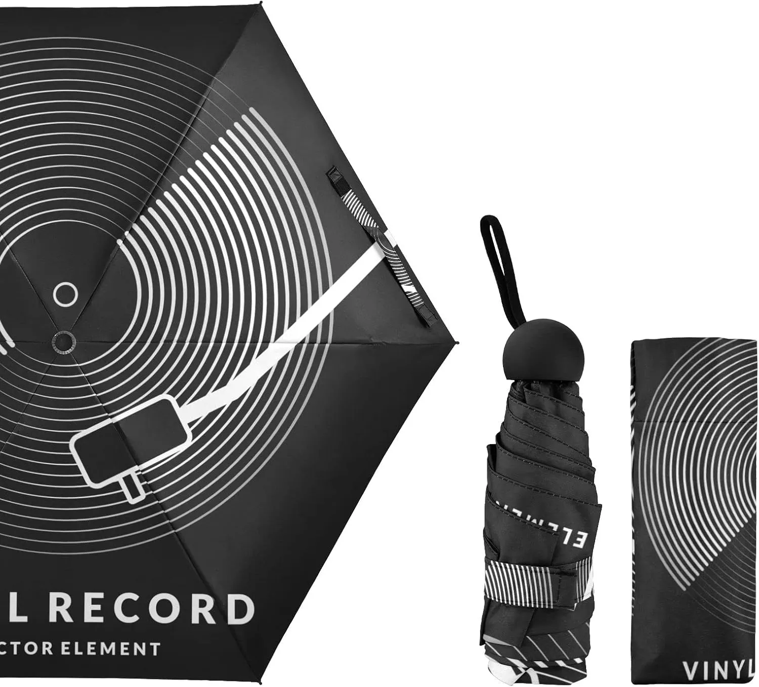 5 Folding Compact Pocket Windproof Umbrella, 6 Ribs Ultra-Light Foldable Vinyl Parasol, Small Mini Anti-UV Travel Umbrella
