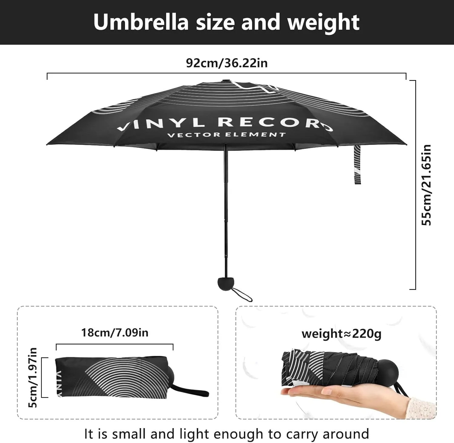 5 Folding Compact Pocket Windproof Umbrella, 6 Ribs Ultra-Light Foldable Vinyl Parasol, Small Mini Anti-UV Travel Umbrella