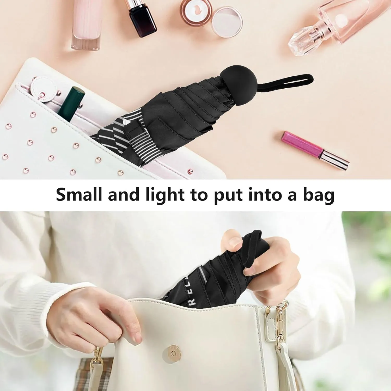 5 Folding Compact Pocket Windproof Umbrella, 6 Ribs Ultra-Light Foldable Vinyl Parasol, Small Mini Anti-UV Travel Umbrella