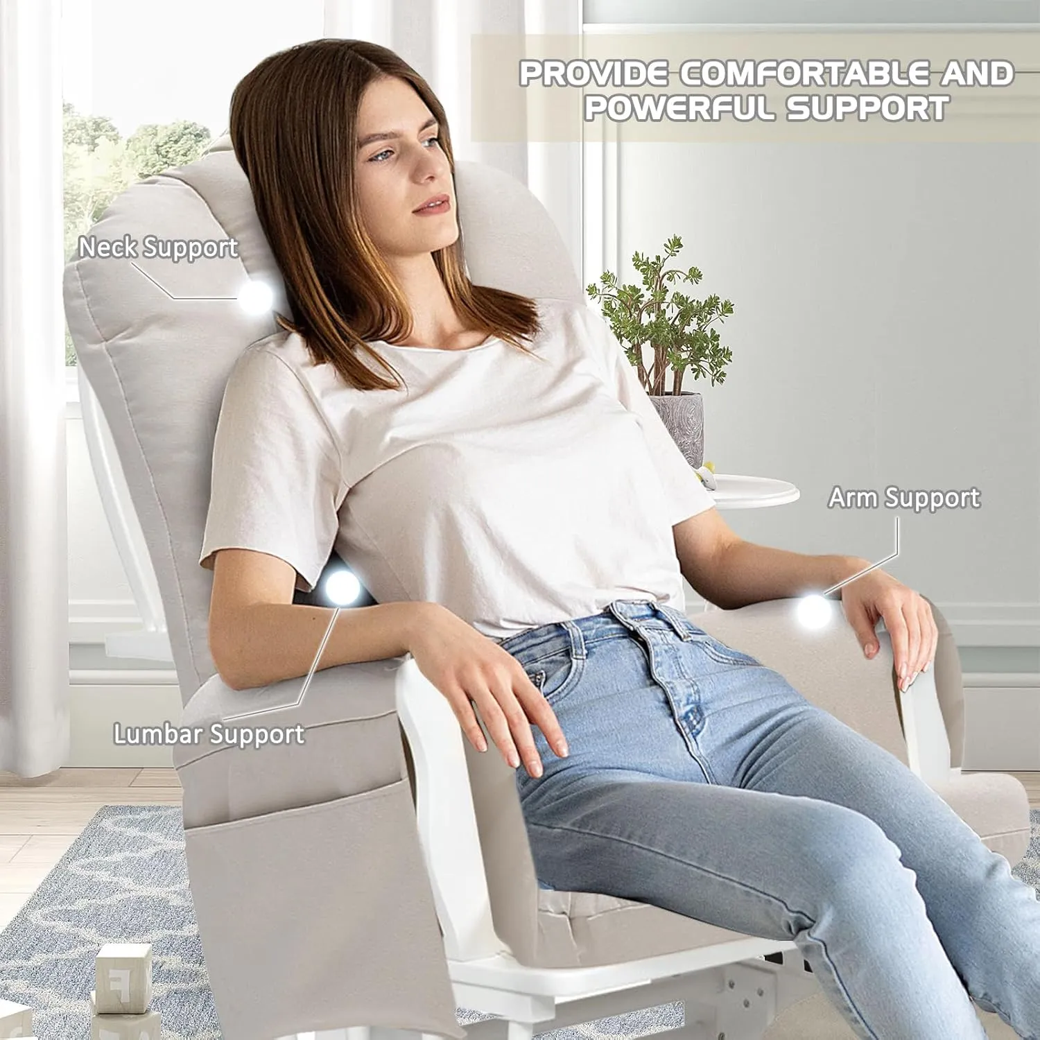 5PCS Suede Glider Rocker Replacement Cushions with Ottoman Cover Thicken Soft Rocking Chair Cushion Set for Indoor Nursery Glider Rocking Chair, Beige