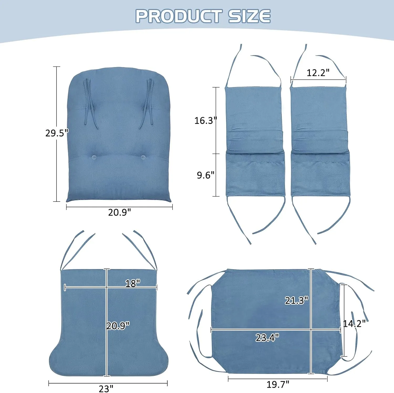5PCS Suede Glider Rocker Replacement Cushions with Ottoman Cover Thicken Soft Rocking Chair Cushion Set for Indoor Nursery Glider Rocking Chair, Blue