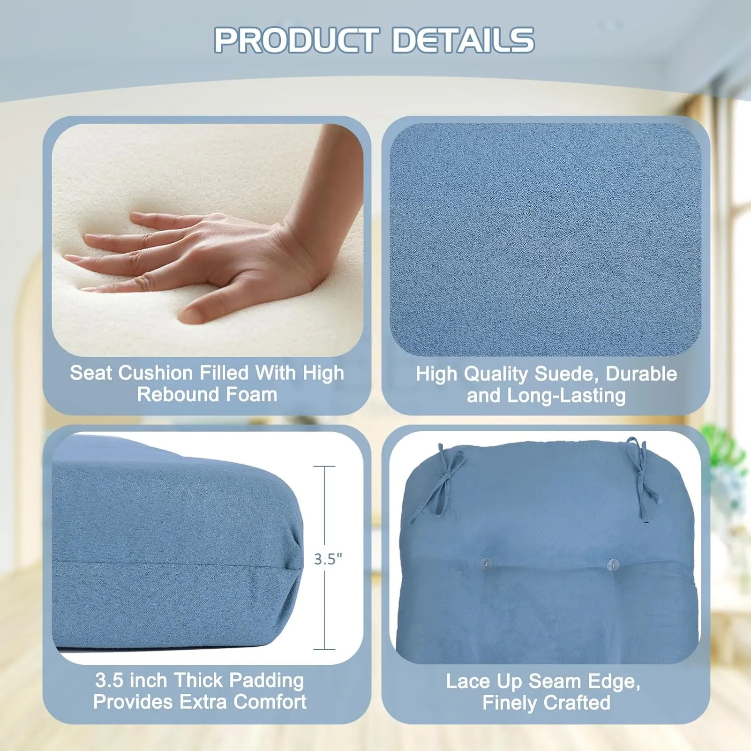 5PCS Suede Glider Rocker Replacement Cushions with Ottoman Cover Thicken Soft Rocking Chair Cushion Set for Indoor Nursery Glider Rocking Chair, Blue