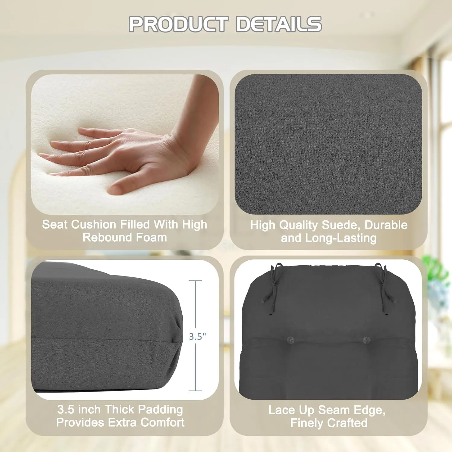 5PCS Suede Glider Rocker Replacement Cushions with Ottoman Cover Thicken Soft Rocking Chair Cushion Set for Indoor Nursery Glider Rocking Chair, Dark Gray