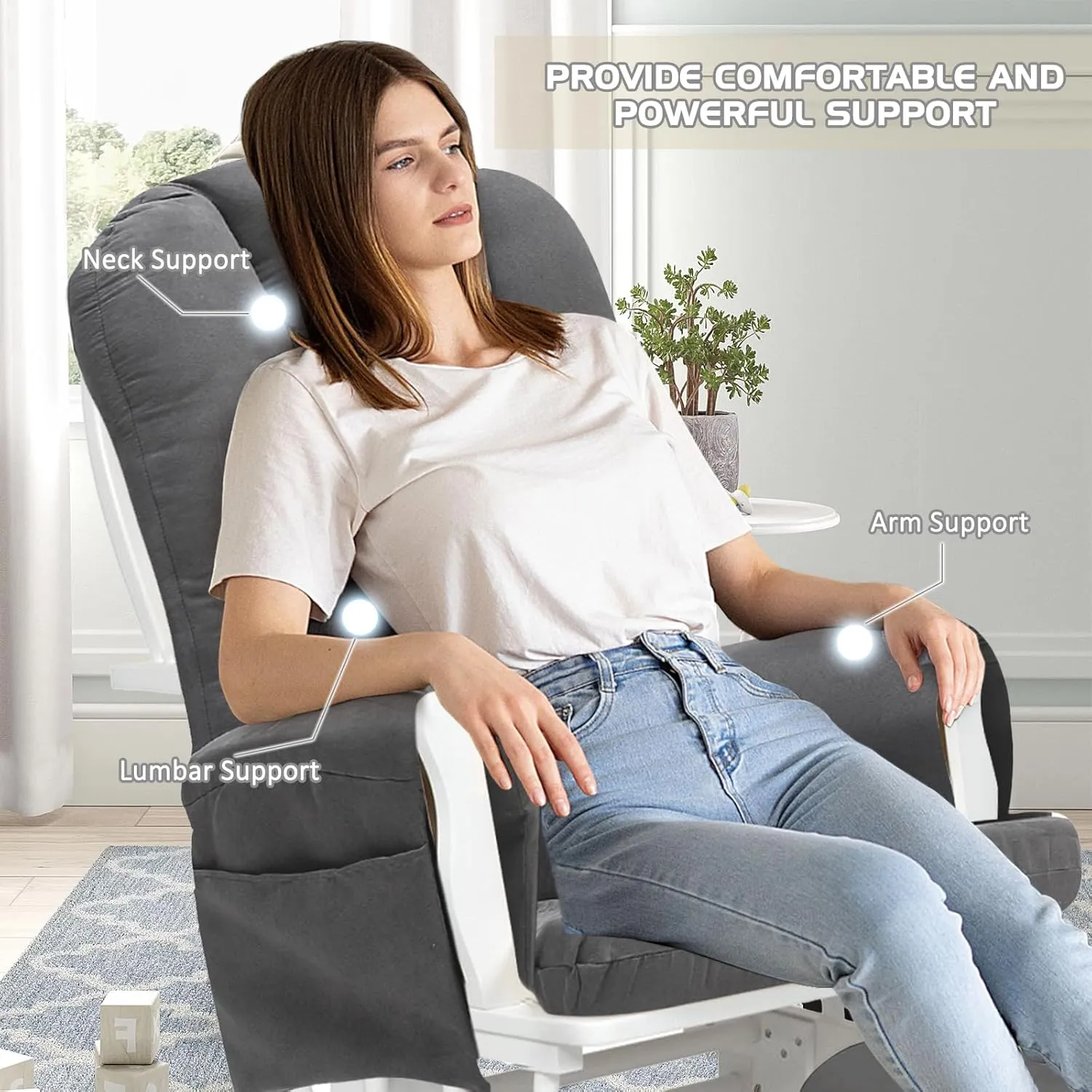 5PCS Suede Glider Rocker Replacement Cushions with Ottoman Cover Thicken Soft Rocking Chair Cushion Set for Indoor Nursery Glider Rocking Chair, Dark Gray