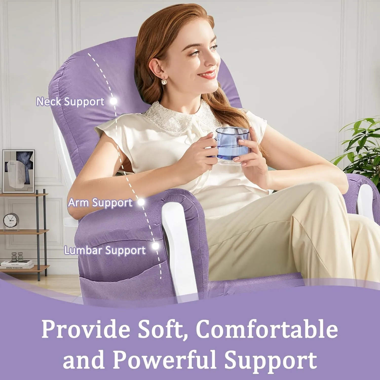 5PCS Velvet Glider Rocker Replacement Cushions with Ottoman Cover Soft Thicken Rocking Chair Cushion Set for Indoor Nursery Glider Rocking Chair, Lavender
