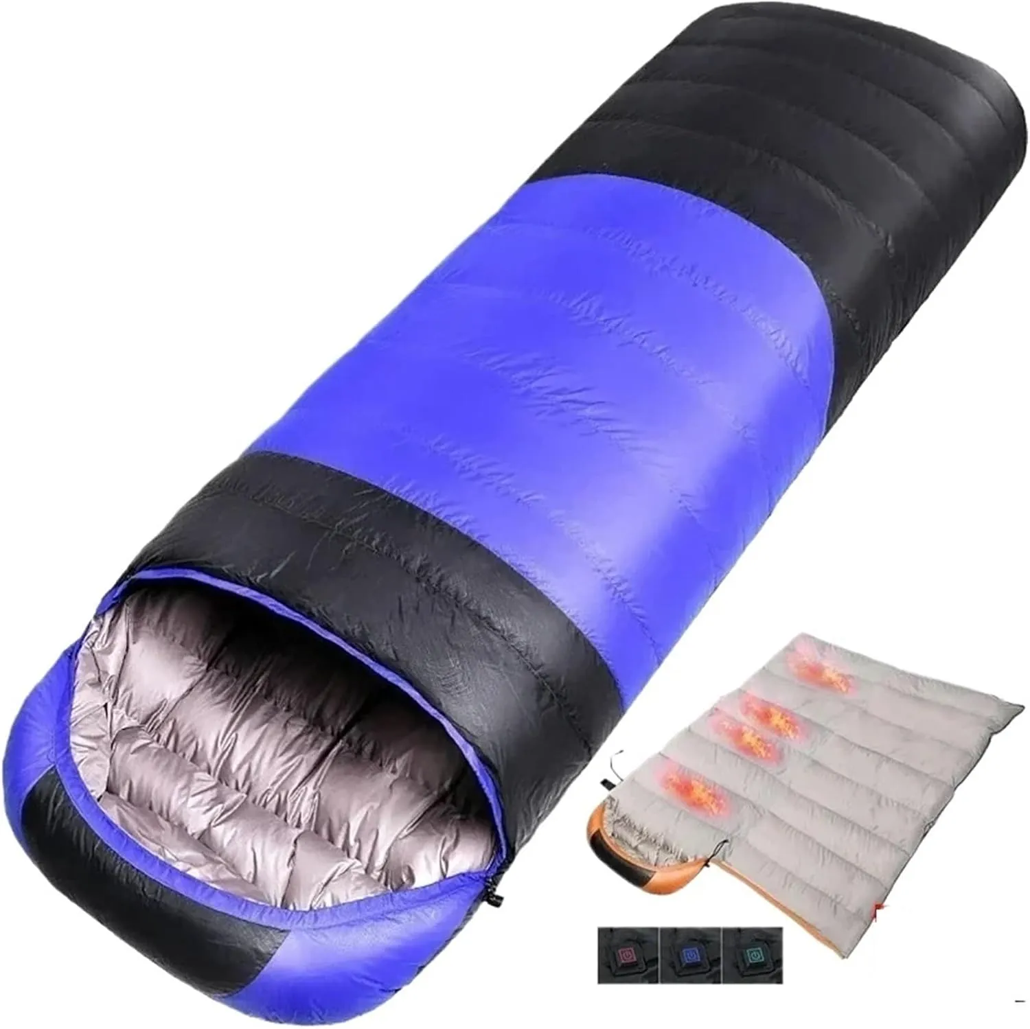 5V USB Heated Sleeping Bag Mattress - Ultralight Down Cotton Thermal Pad for Camping - 4 Areas Heating with 3 Gear Settings