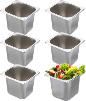 6 Pack 1/6 Size 6 Inch Deep Hotel Pan, Stainless Steel Steam Table Pan, Stackable Catering Pan Metal Pan Commercial Food Pans for Kitchen Restaurant Buffet Party Supplies