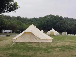 6-Person Canvas Bell Tent – 4-Season Glamping Yurt, Heavy Cotton Camping Tent for Family, Hunting & Parties, Durable 2-in-1 Double Door Design (White)
